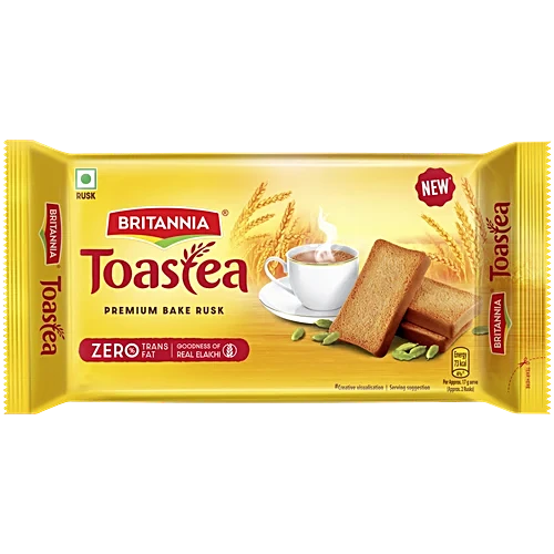 Britannia Toastea Premium Bake Rusk With Goodness Of Elaichi, Sooji & Wheat, 250 g
